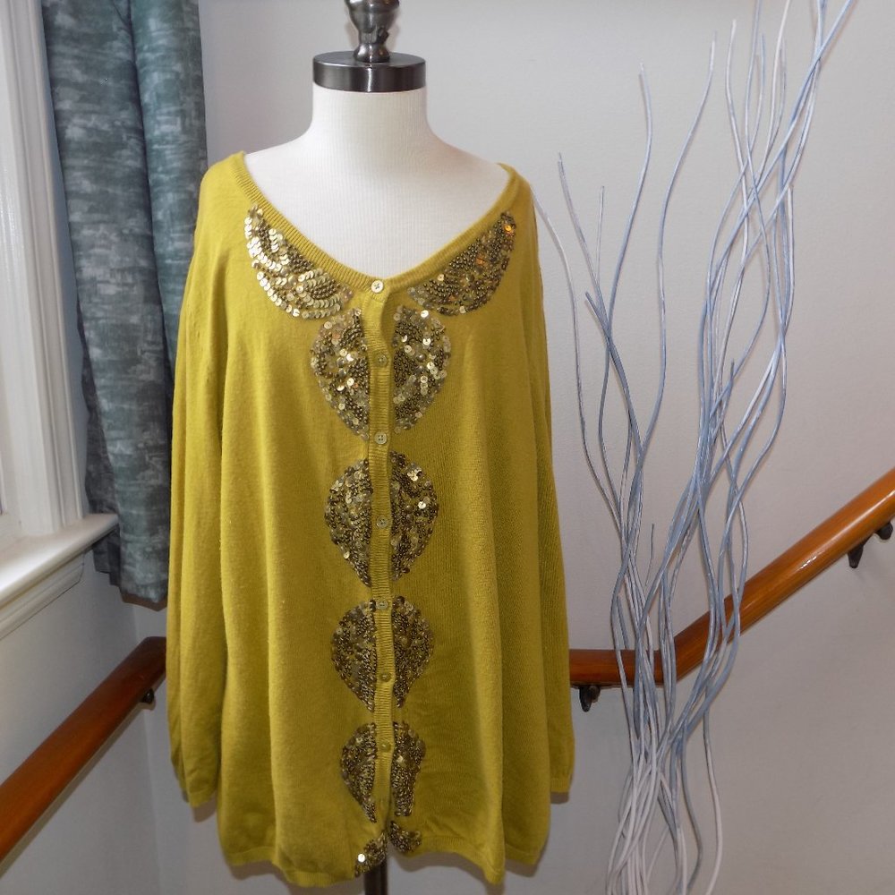 OLD NAVY Light Green Beaded Sequins Cardigan Sweater Plus Size 2X
